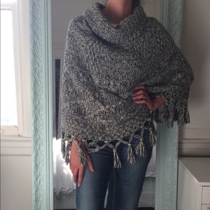 Cowl neck sweater knit poncho